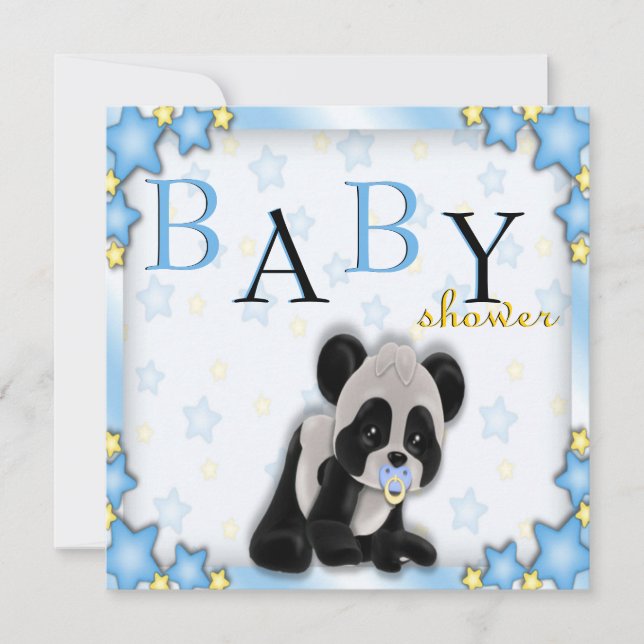 Cute Blue Panda Bear Baby Shower Invite (Front)