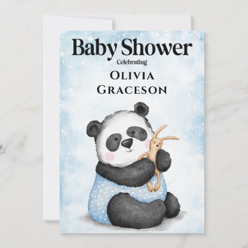 Cute Blue Panda Bear Eucalyptus Boy Baby Shower Invitation