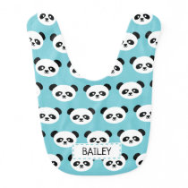 Cute Blue Panda Bear Face Kawaii Personalized Baby Bib