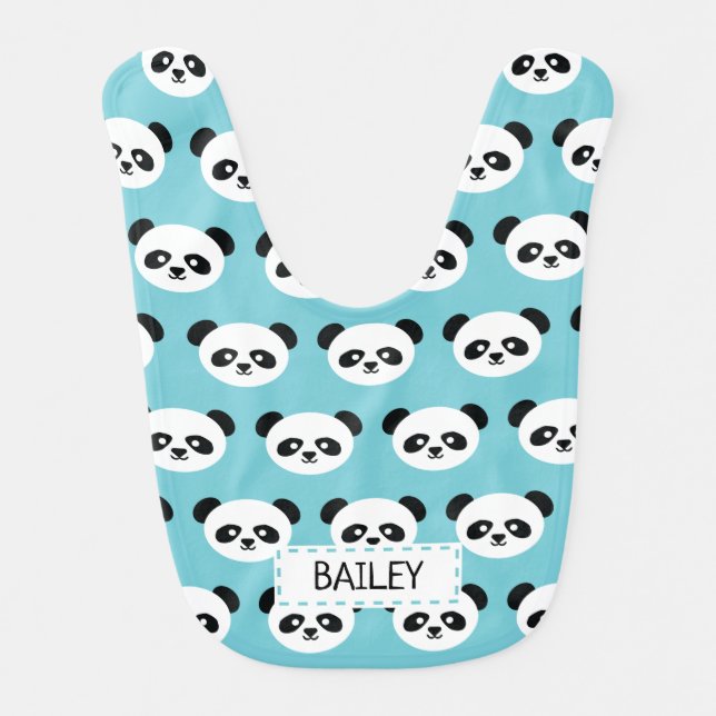 Cute Blue Panda Bear Face Kawaii Personalized Baby Bib (Front)