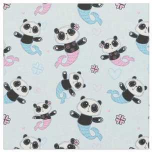 Cute Blue Panda Bear Mermaids Fabric