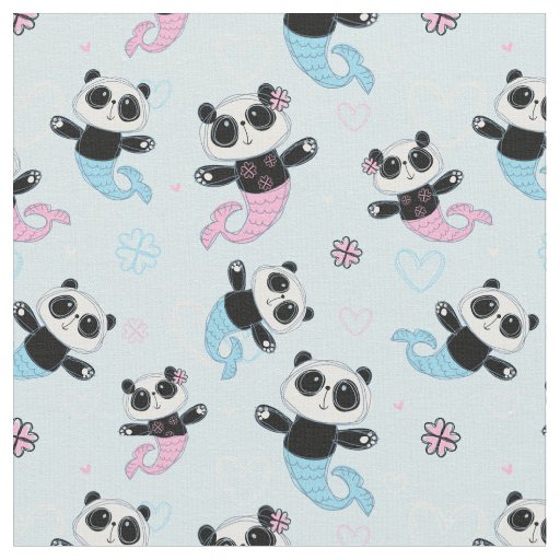Cute Blue Panda Bear Mermaids Fabric