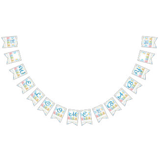 Cute Blue Pastel Baby Bears Welcome Baby Shower Bunting Flags