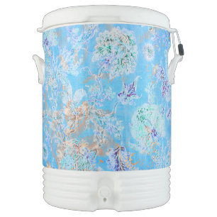 Cute blue pastel floral beverage cooler