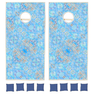 Cute blue pastel floral cornhole set