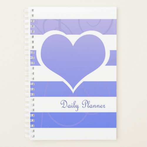 Cute Blue Pastel Heart Stripes Planner