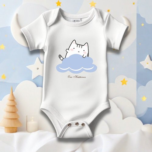 Cute Blue Pattern Kitten Cloud  Baby Bodysuit