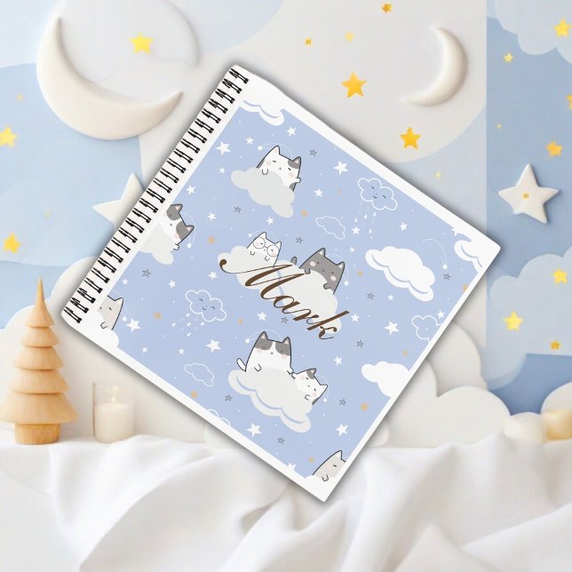 Cute Blue Pattern Kitten Cloud  Notebook (Creator Uploaded)