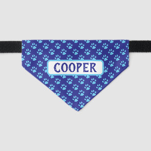 Cute Blue Paw Print Dog Name Pet Bandana Collar
