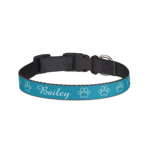 Cute Blue Paw Print Personalised Pet Collar