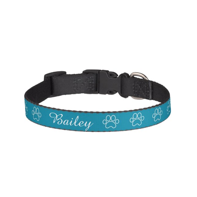 Cute Blue Paw Print Personalised Pet Collar (Front)