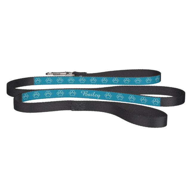 Cute Blue Paw Print Personalised Pet Leash (Full)