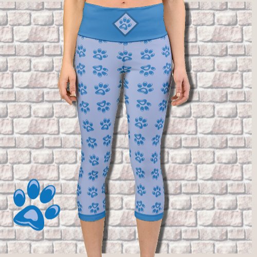 Cute blue paw prints capri leggings