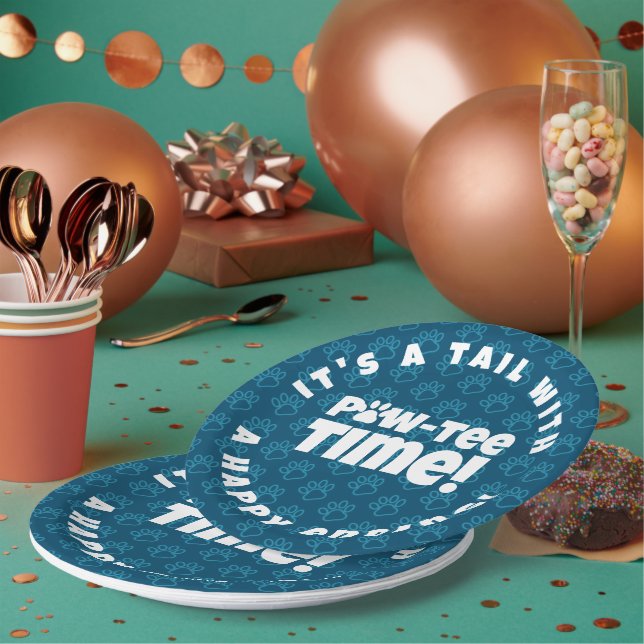 Cute Blue Pawprints Pet Adoption Paw-tee! Time Paper Plates (Multi)