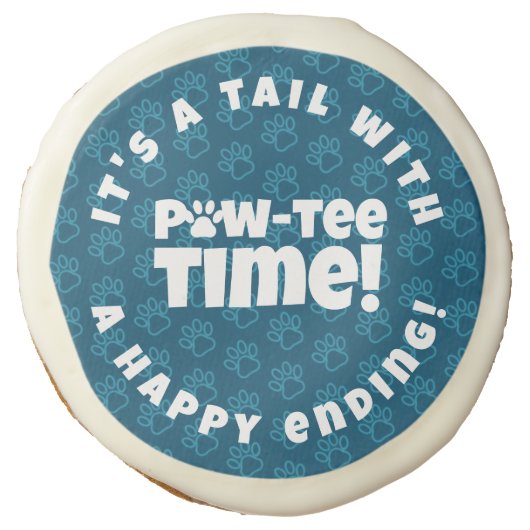 Cute Blue Pawprints Pet Adoption Paw-tee! Time Sugar Cookie (Front)