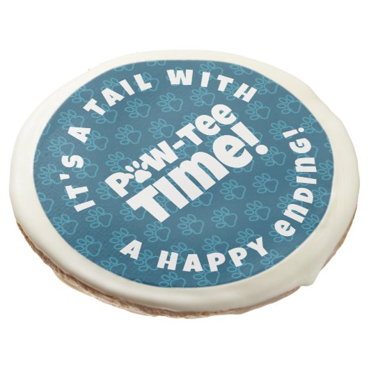 Cute Blue Pawprints Pet Adoption Paw-tee! Time Sugar Cookie (Angled)