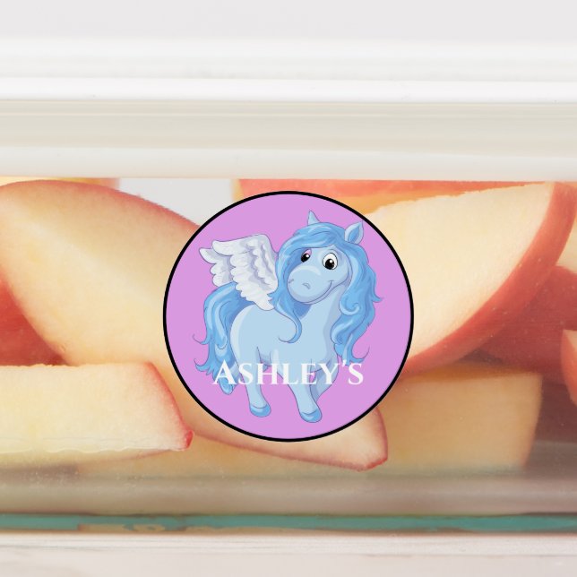 Cute Blue Pegasus Personalized Kids' Labels (Affixed)