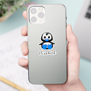 Cute Blue Penguin Add Name Contour Cut Sticker