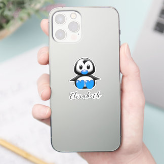 Cute Blue Penguin Add Name Contour Cut Sticker