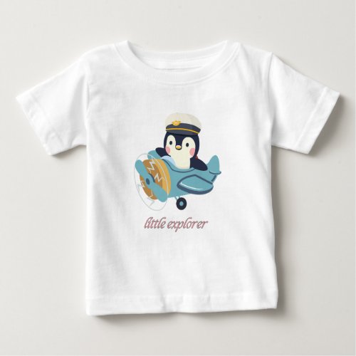 Cute Blue Penguin Pilot Airplane Little Explorer  Baby T_Shirt