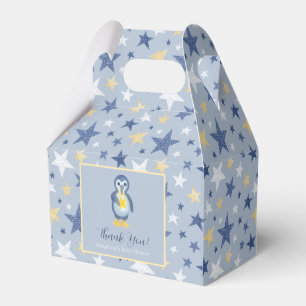 Cute Blue Penguin Stars Thank You Baby Shower Favor Boxes