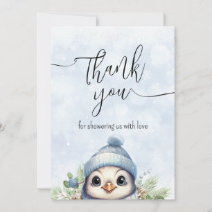 Cute Blue Penguin Winter Snow Thank You Card