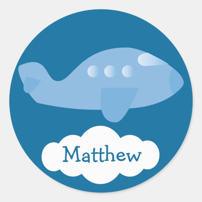 Cute Blue Personalized Plane & Cloud Stickers (Front)