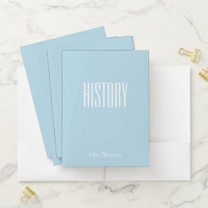 Cute Blue Personalized School Subject History Pocket Folder