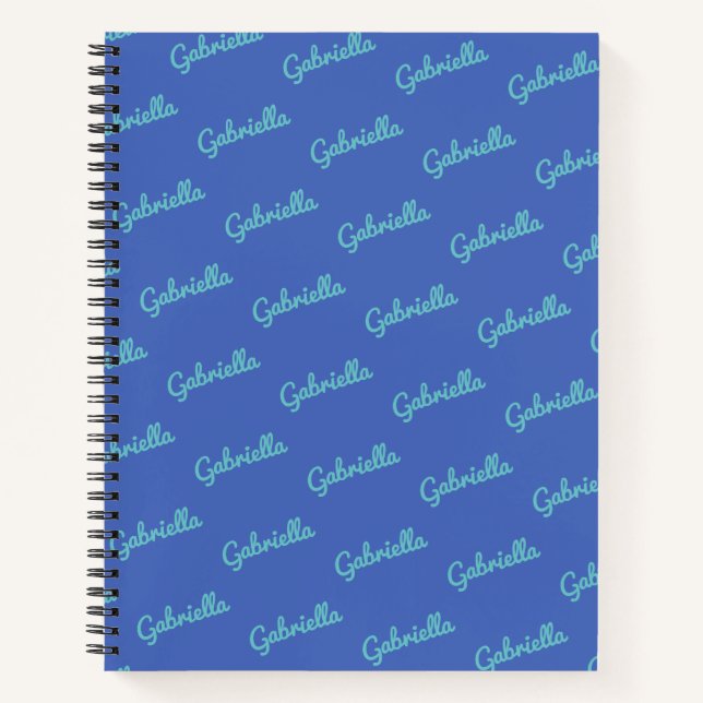 Cute Blue Personalized Script Name Sketchbook Notebook (Front)