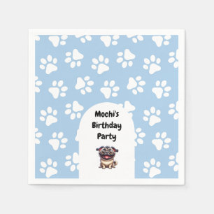 Cute Blue Pet Pug Birthday Party Napkins