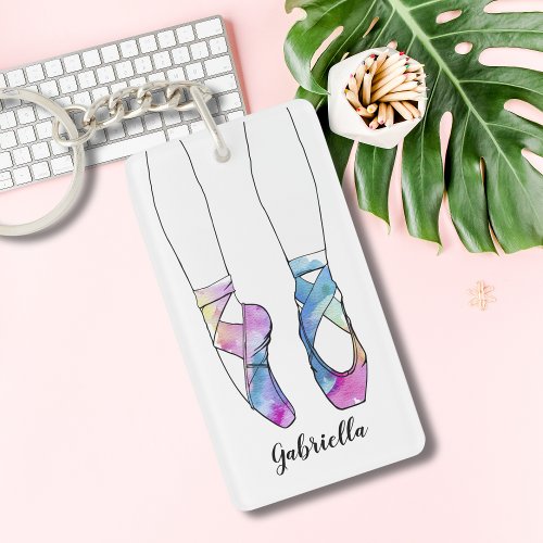 Cute Blue Pink Ballerina Shoes Watercolor Ballet Keychain