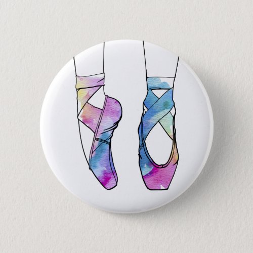 Cute Blue Pink Ballerina Shoes Watercolor Ballet Pinback Button