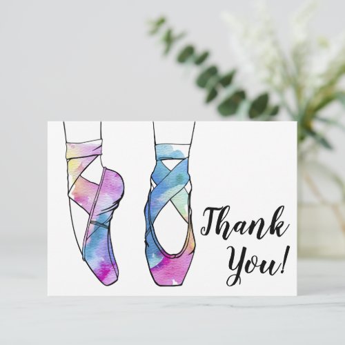 Cute Blue Pink Ballerina Shoes Watercolor Ballet Thank You Card