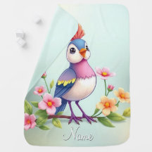 Cute Blue Pink Bird Floral Baby Blanket