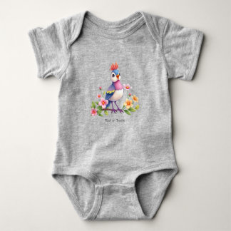 Cute Blue Pink Bird Floral Baby Bodysuit