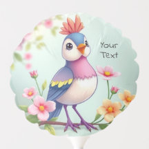 Cute Blue Pink Bird Floral Balloon