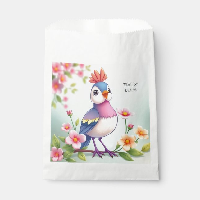 Cute Blue Pink Bird Floral Favor Bags (Front)
