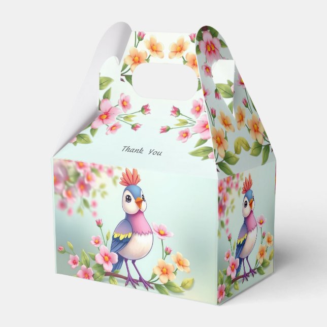Cute Blue Pink Bird Floral Favor Box (Back Side)
