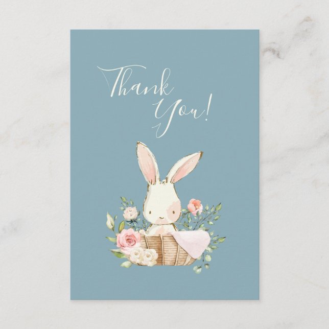 Cute Blue Pink Bunny Baby Shower Thank You  Card (Front)