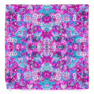 Cute blue pink flowers patterns bandana
