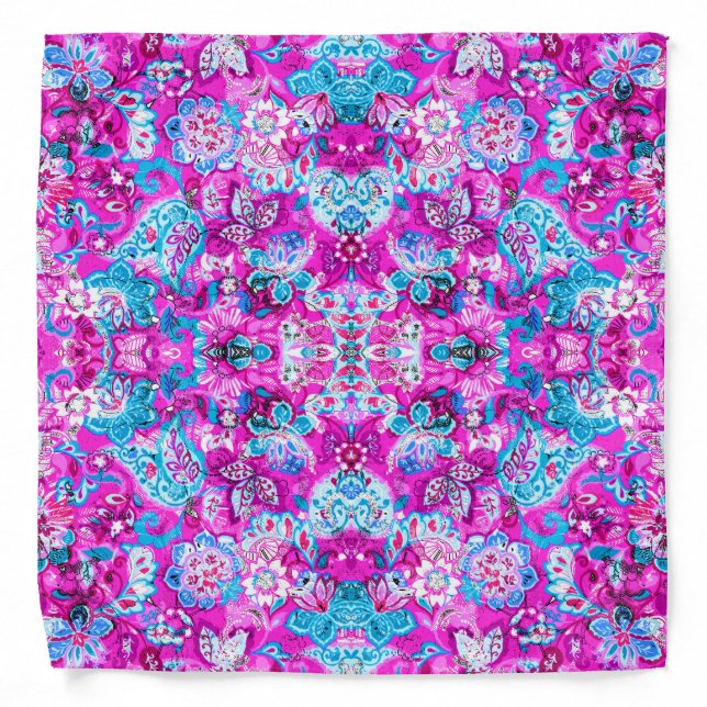 Cute blue pink flowers patterns bandana (Front)