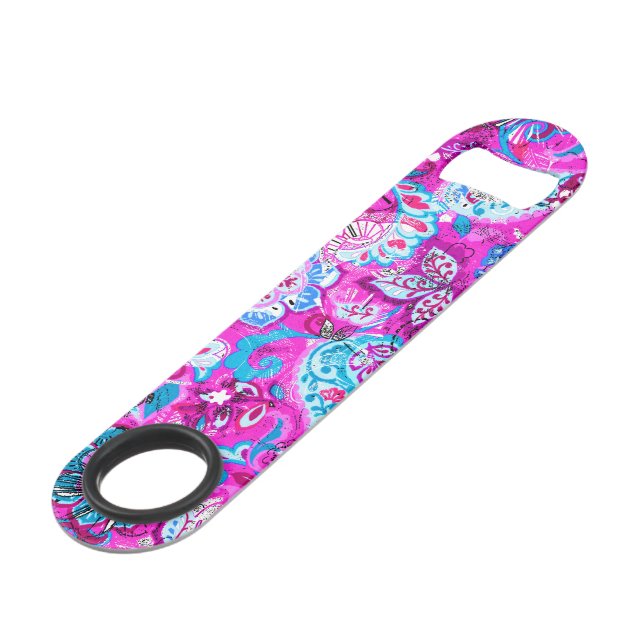 Cute blue pink flowers patterns bar key (Front Angled)