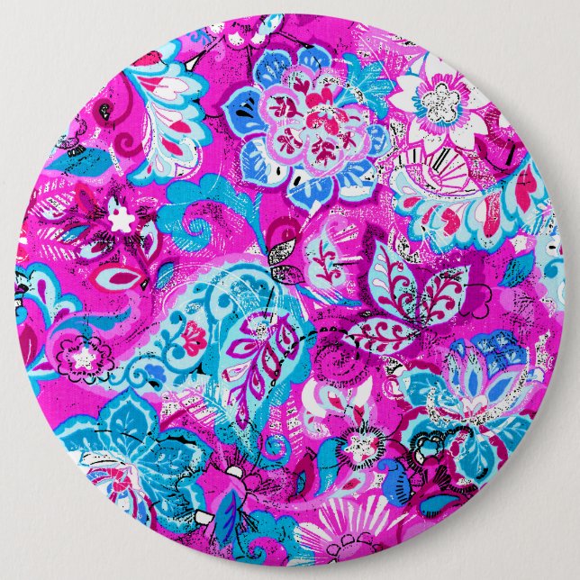 Cute blue pink flowers patterns button (Front)