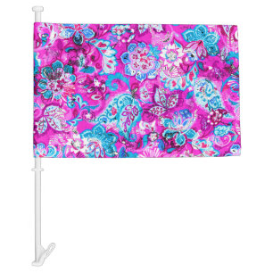 Cute blue pink flowers patterns car flag