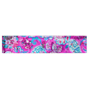 Cute blue pink flowers patterns desk name plate