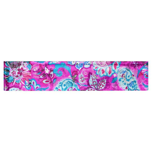 Cute blue pink flowers patterns desk name plate (Front)