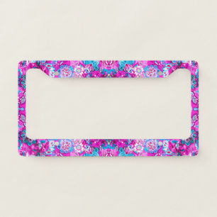 Cute blue pink flowers patterns license plate frame