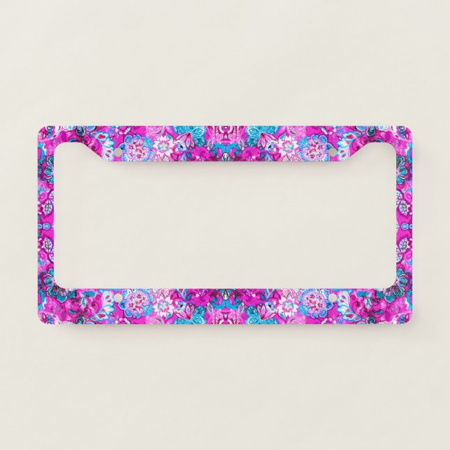 Cute blue pink flowers patterns license plate frame (Front)