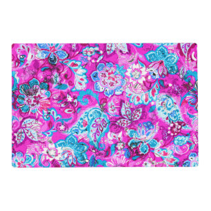 Cute blue pink flowers patterns placemat