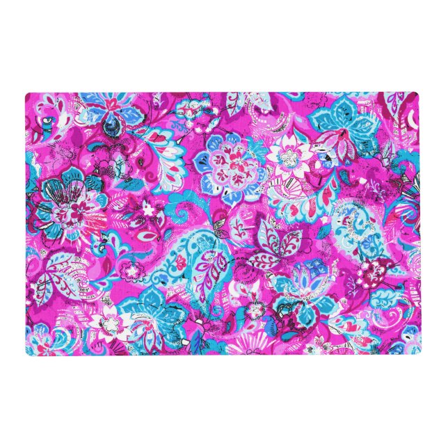 Cute blue pink flowers patterns placemat (Front)